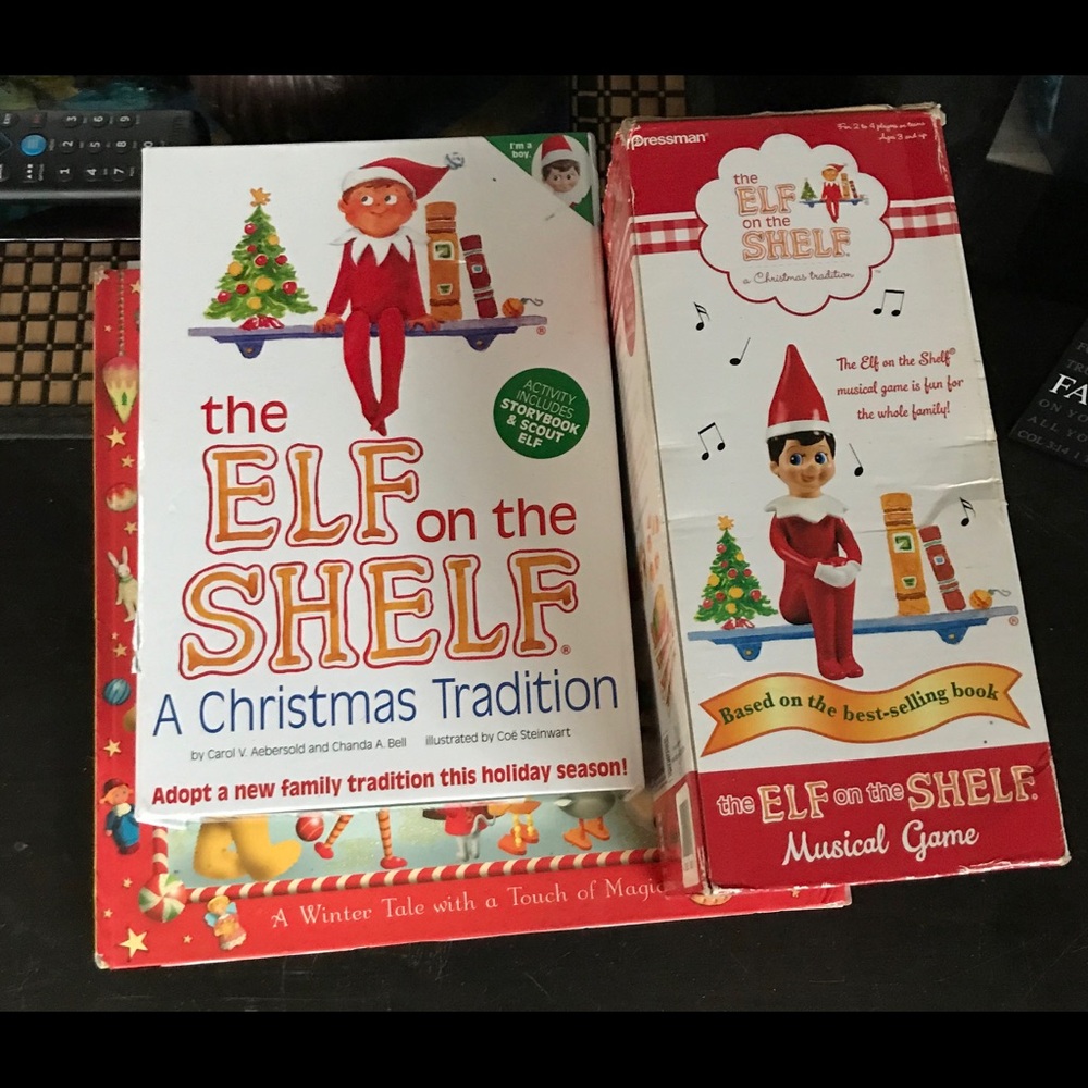The “Elf on the shelf” as well as a game and Christmas book